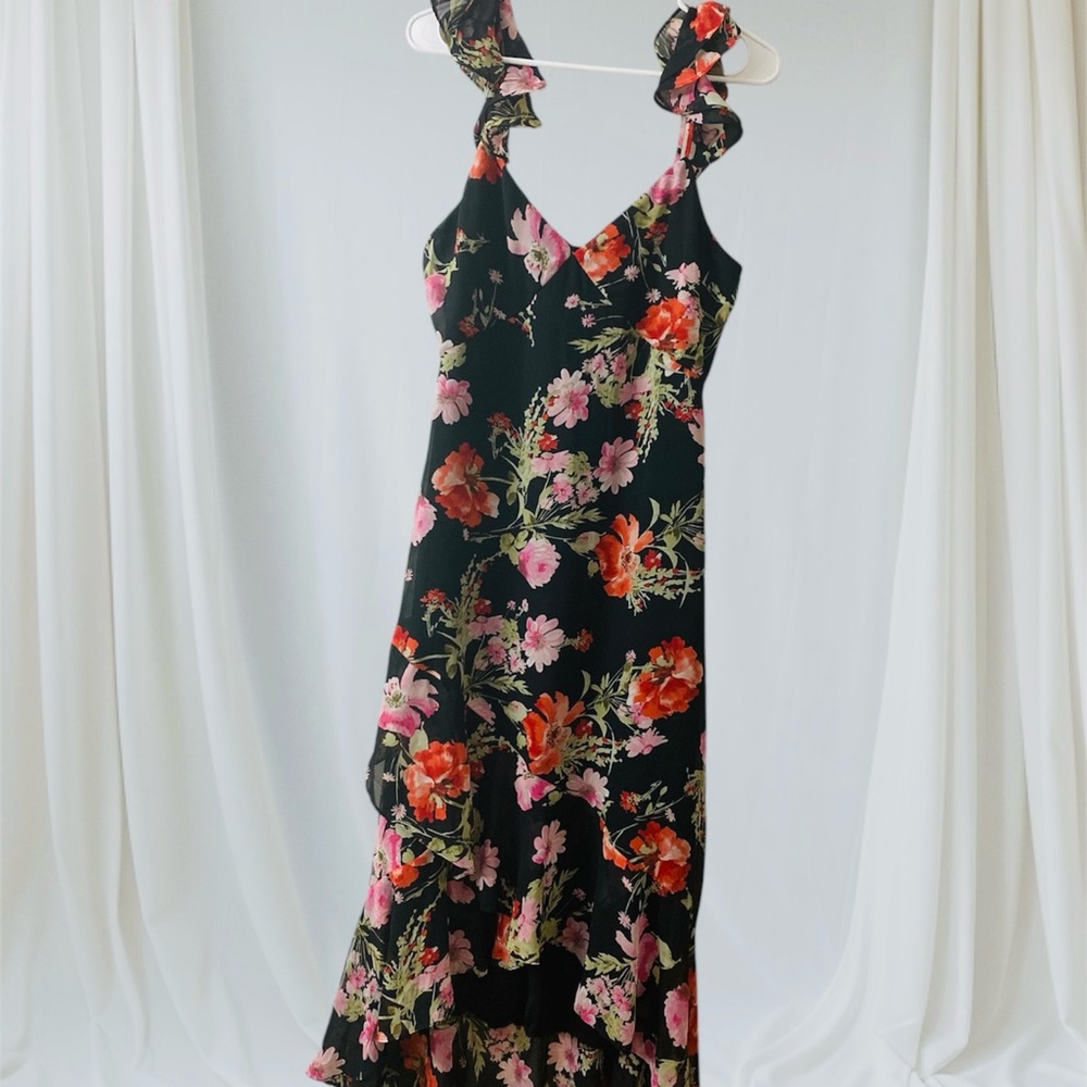 Black and Red One Shoulder Ruffled Cocktail Dress